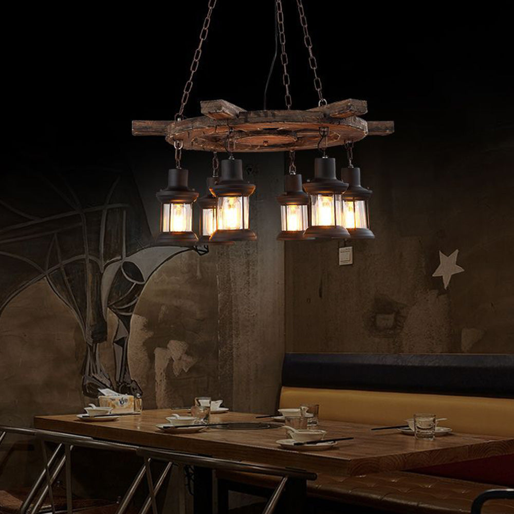 Epoch Retro Rudder Metal & Wood Pendant Light, 6 Heads - Neutral Decor