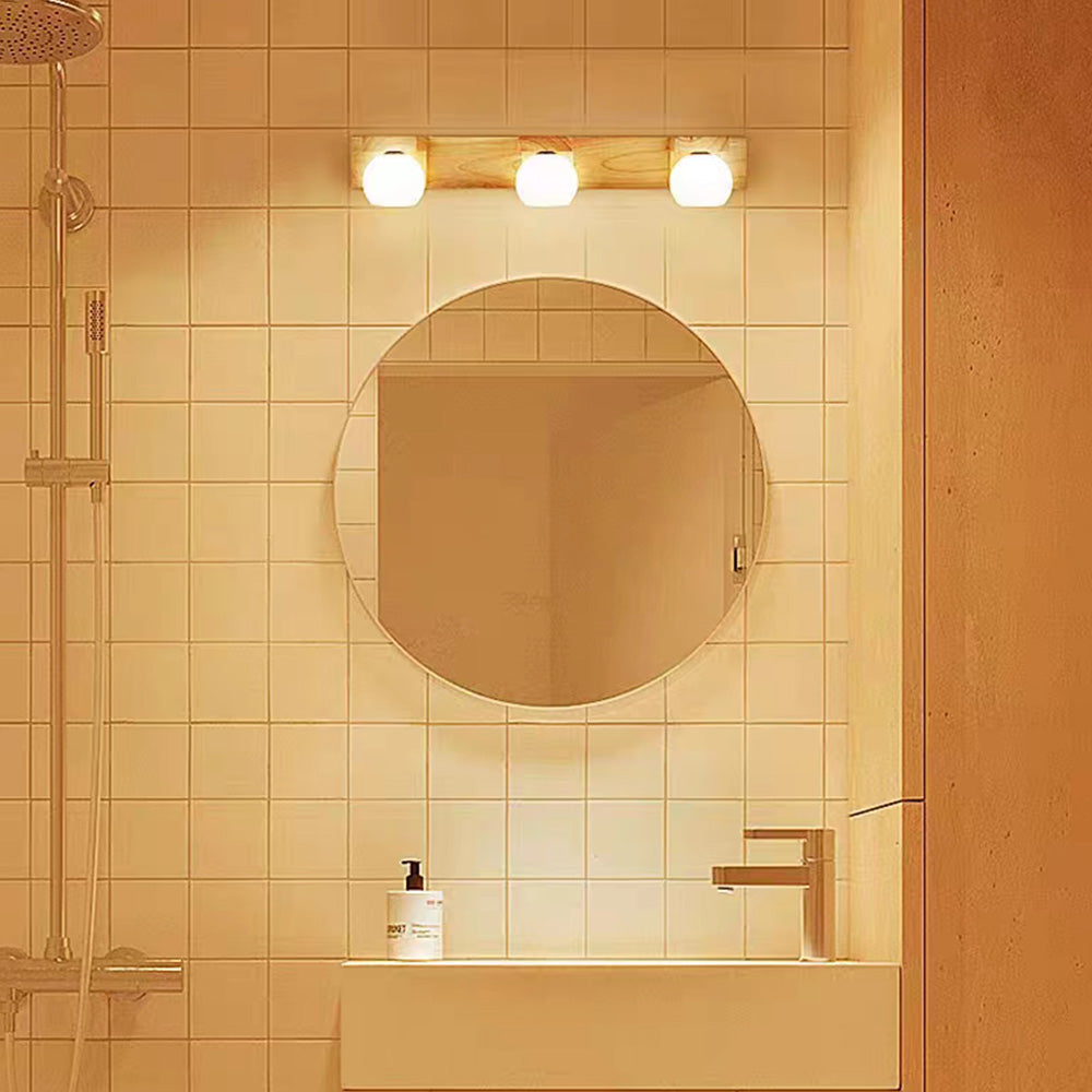 Muto Wooden Ball Mirror Front Vanity Wall Lamp, Log Color - Neutral Decor