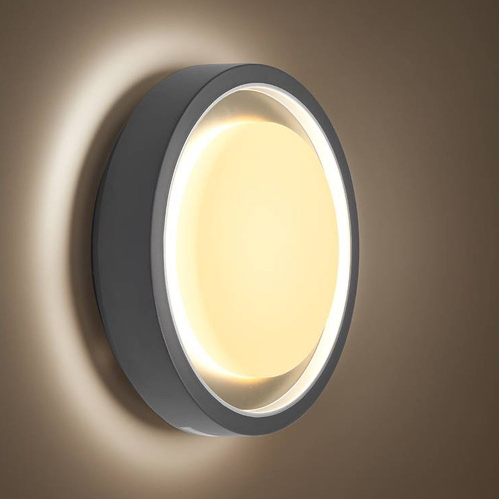 Ray Modern Circular Disc Shape Metal Outdoor Wall Lamp, Black - Neutral Decor
