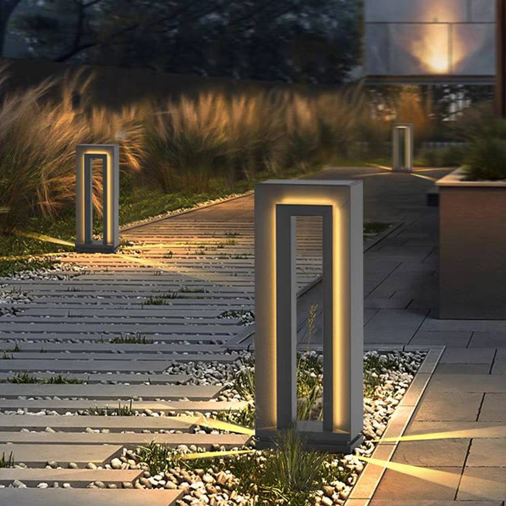 Ray Modern Metal Hollow Rectangular Solar Outdoor Path Light, Black - Neutral Decor