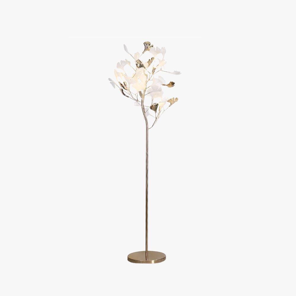 Olivia Floor Lamp Leaf Artistic, Ceramic/Metal, White/Gold, Study - Neutral Decor