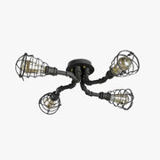Alessio Industrial Flush Mount Ceiling Light, Black/Brass - Neutral Decor