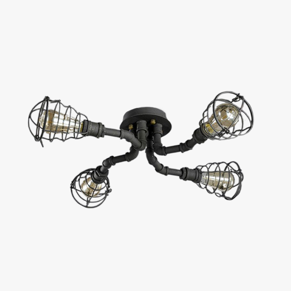 Alessio Industrial Flush Mount Ceiling Light, Black/Brass - Neutral Decor