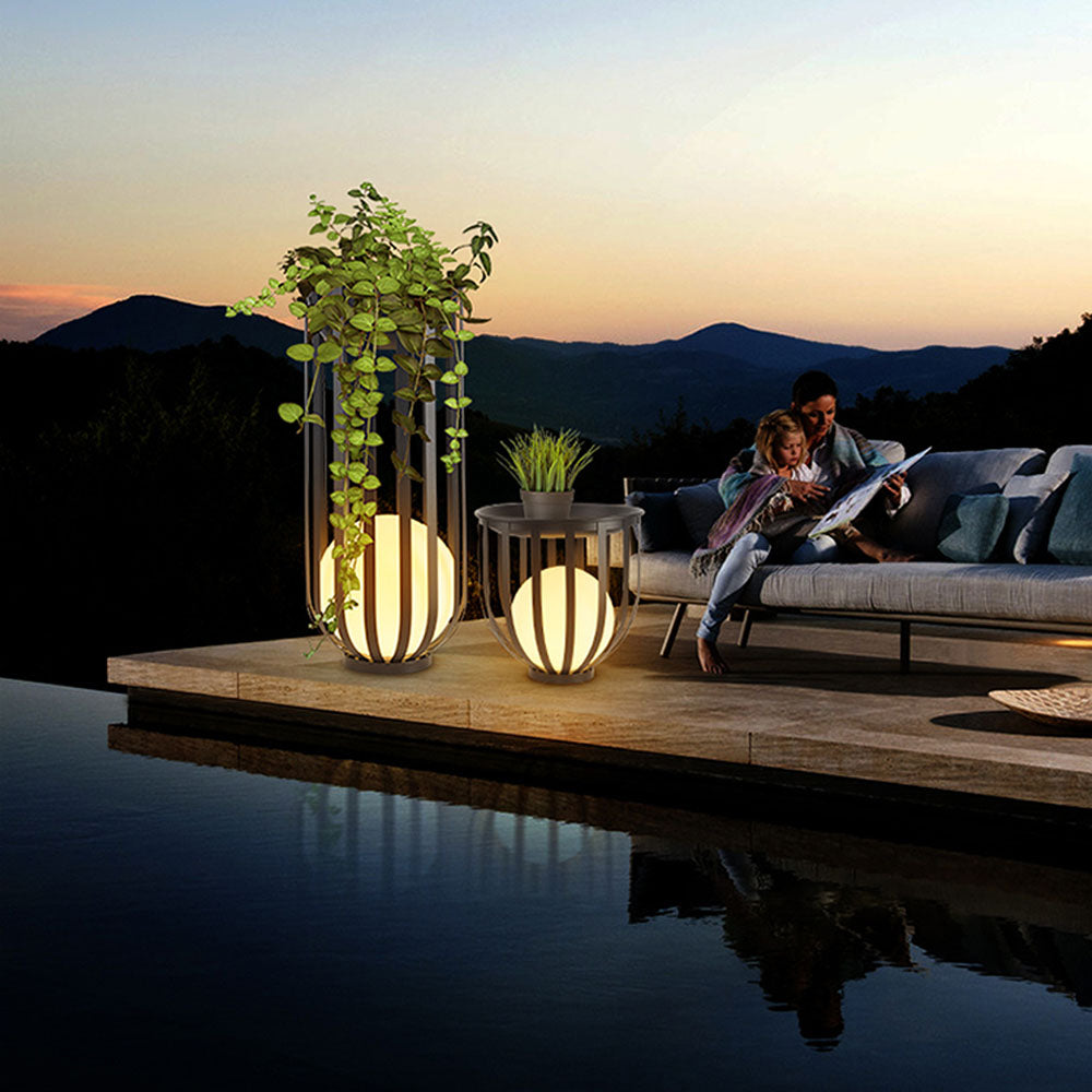 Ray Modern Globe Solar/Rechargeable Outdoor Floor Lamp, Black - Neutral Decor