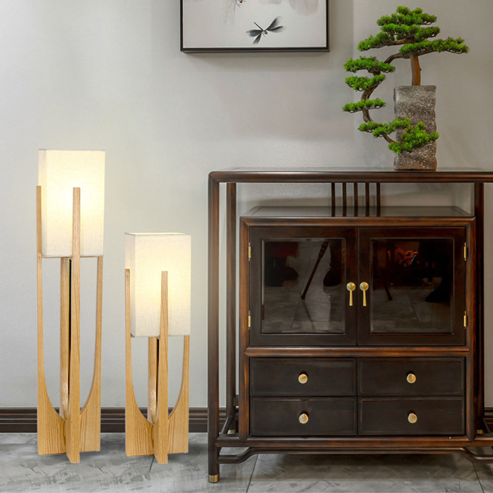 Ozawa Natural Rectangular Wood/Fabric Floor Lamp - Neutral Decor