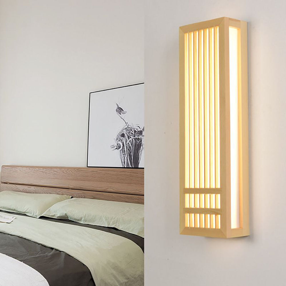 Muto Wall Lamp Rectangular Rustic, Wood/Acrylic, Log Color, Bedroom - Neutral Decor