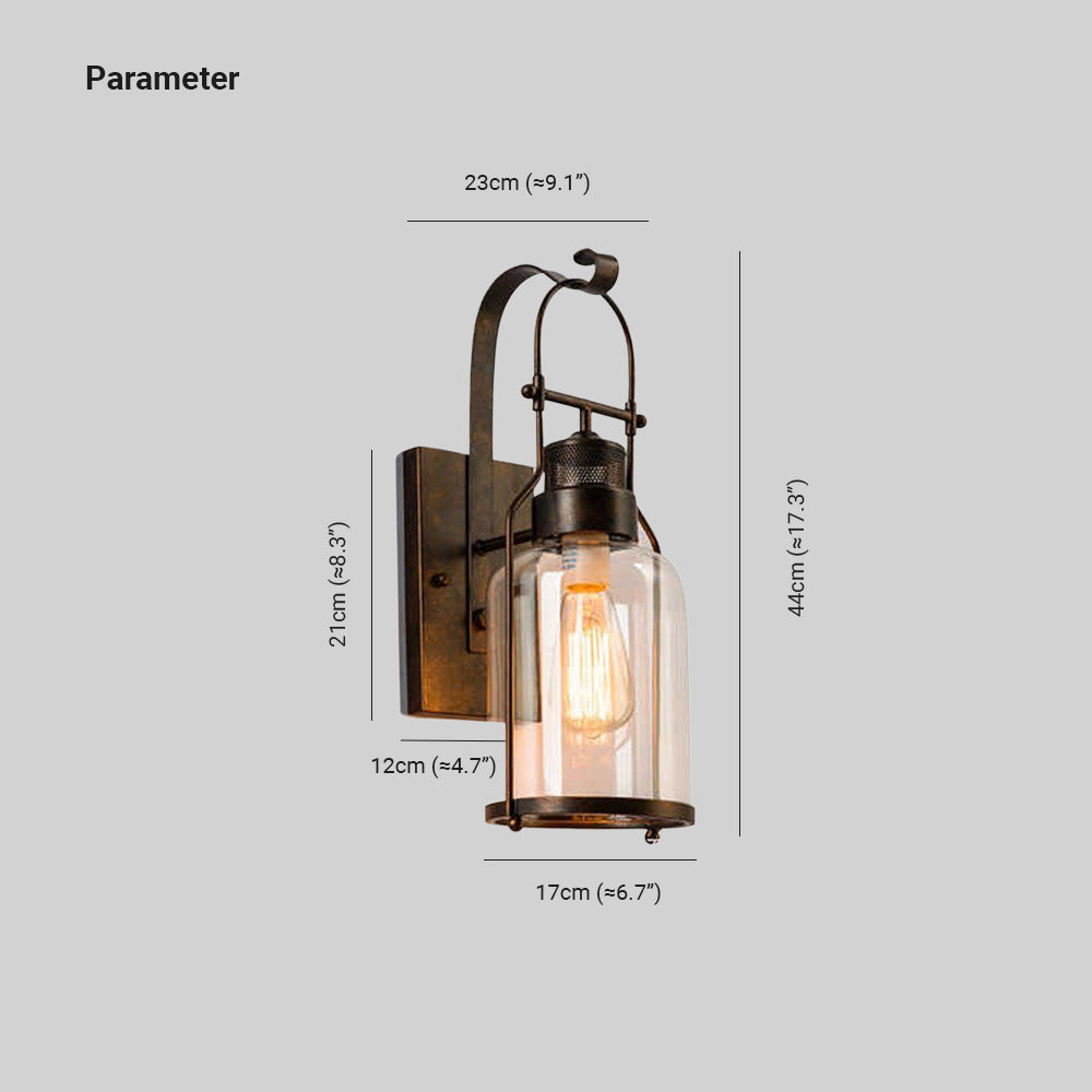 Silva Vintage Lantern Glass/Metal Wall Lamp, Black/Rusty - Neutral Decor