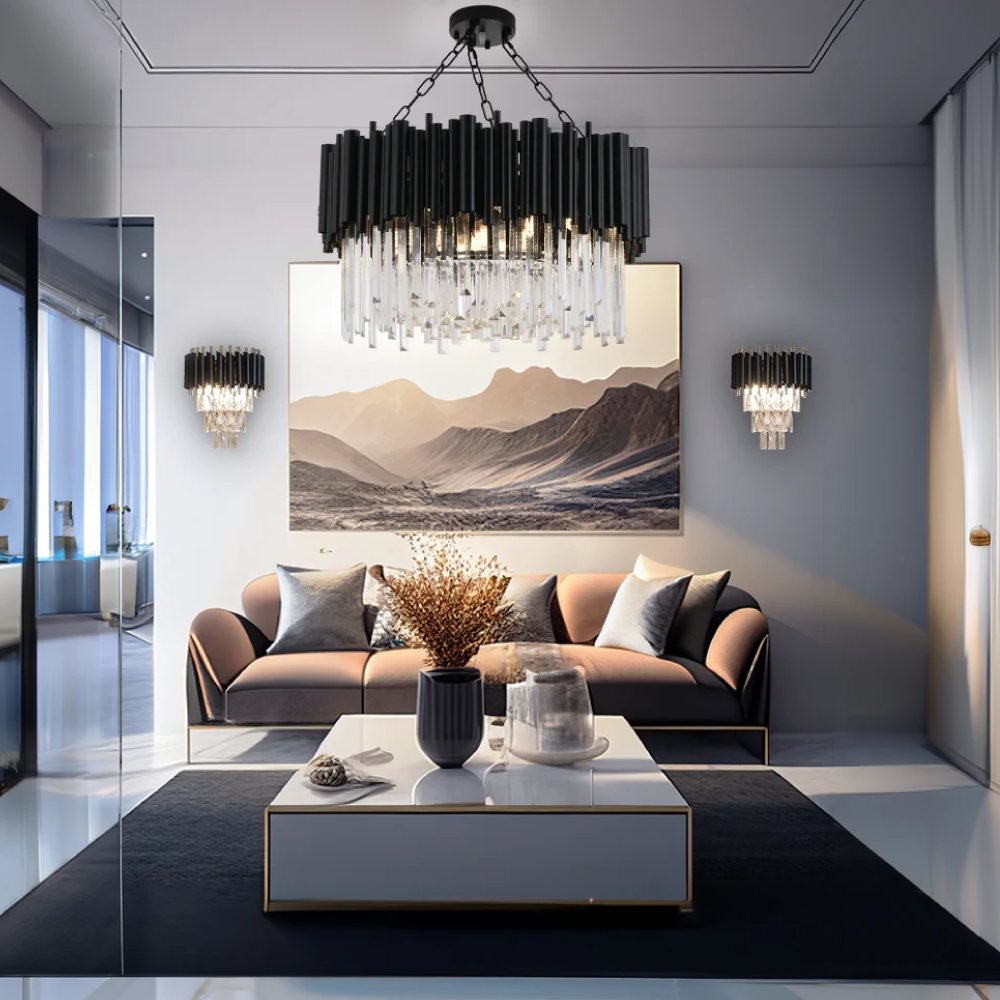 Kristy Industrial Cylindrical Crystal/Metal Chandeliers Black Living Room - Neutral Decor