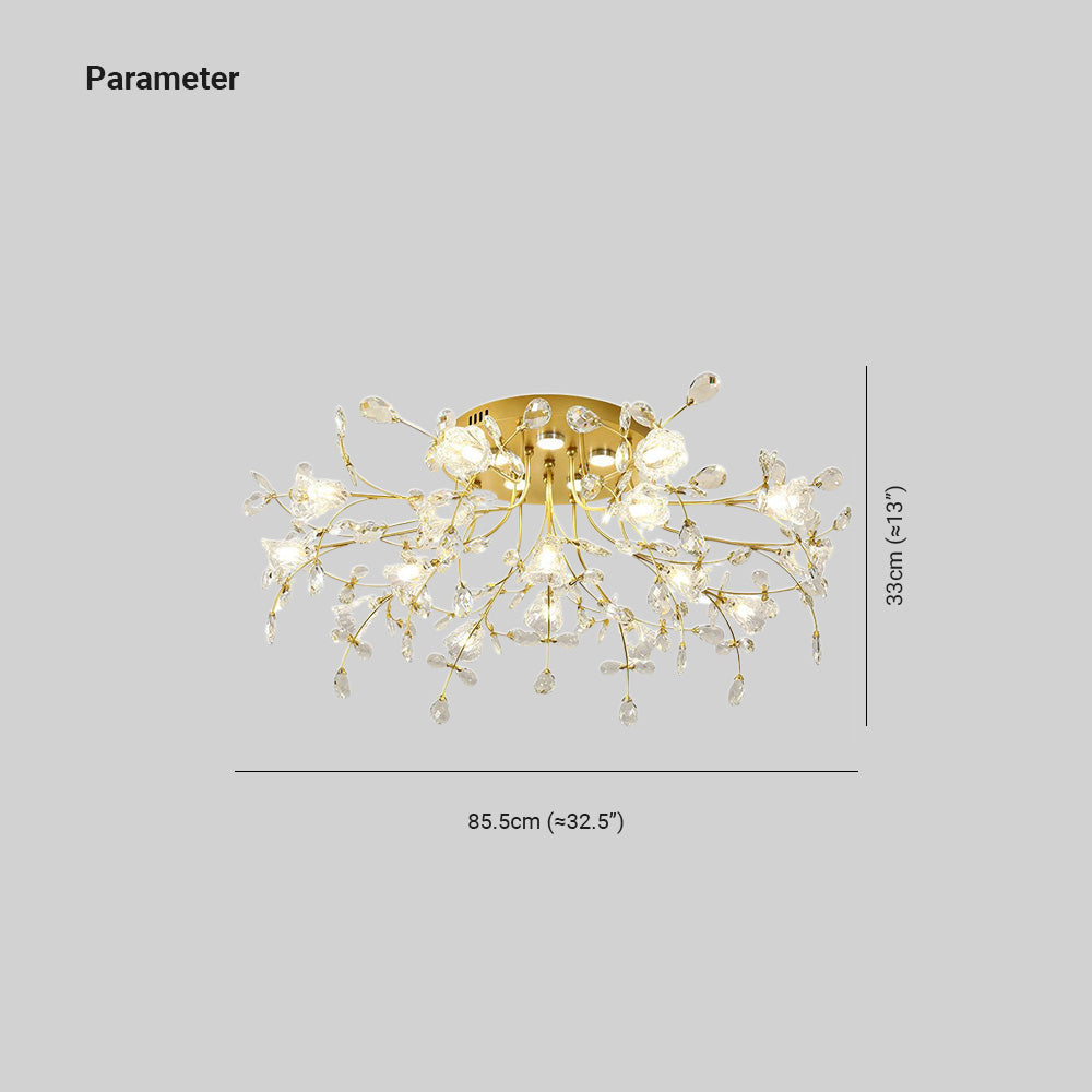 Arisha Art Deco Elegant Golden Crystal Flower Flush Mount Ceiling Light - Neutral Decor
