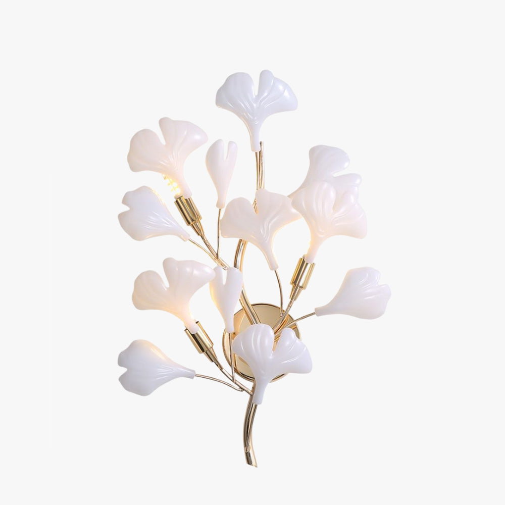 Olivia Decorative Flower in Golden White Ceramic Wall Lamp - Neutral Decor
