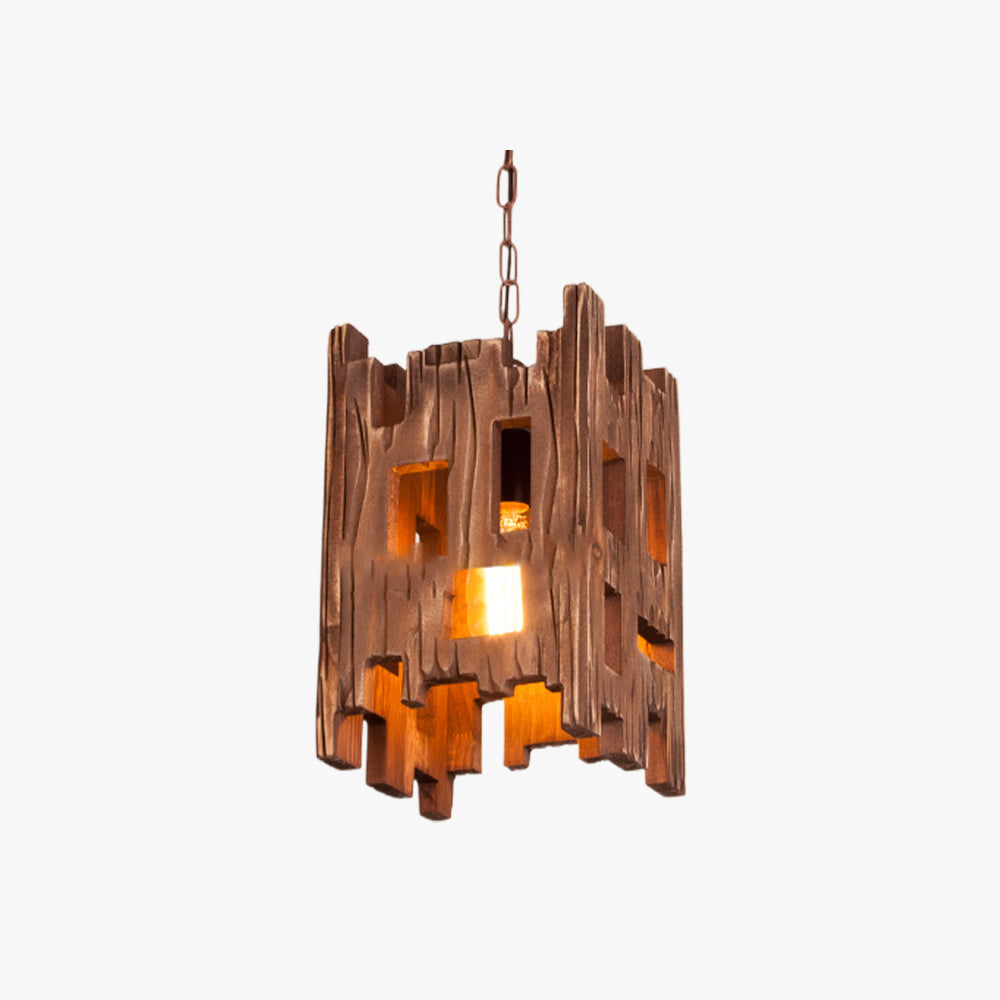 Epoch Retro Rectangular Metal & Wood Pendant Light - Neutral Decor