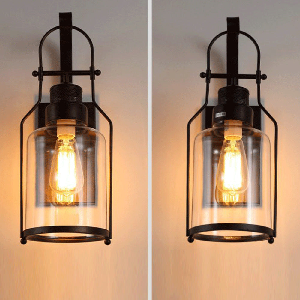 Silva Vintage Lantern Glass/Metal Wall Lamp, Black/Rusty - Neutral Decor