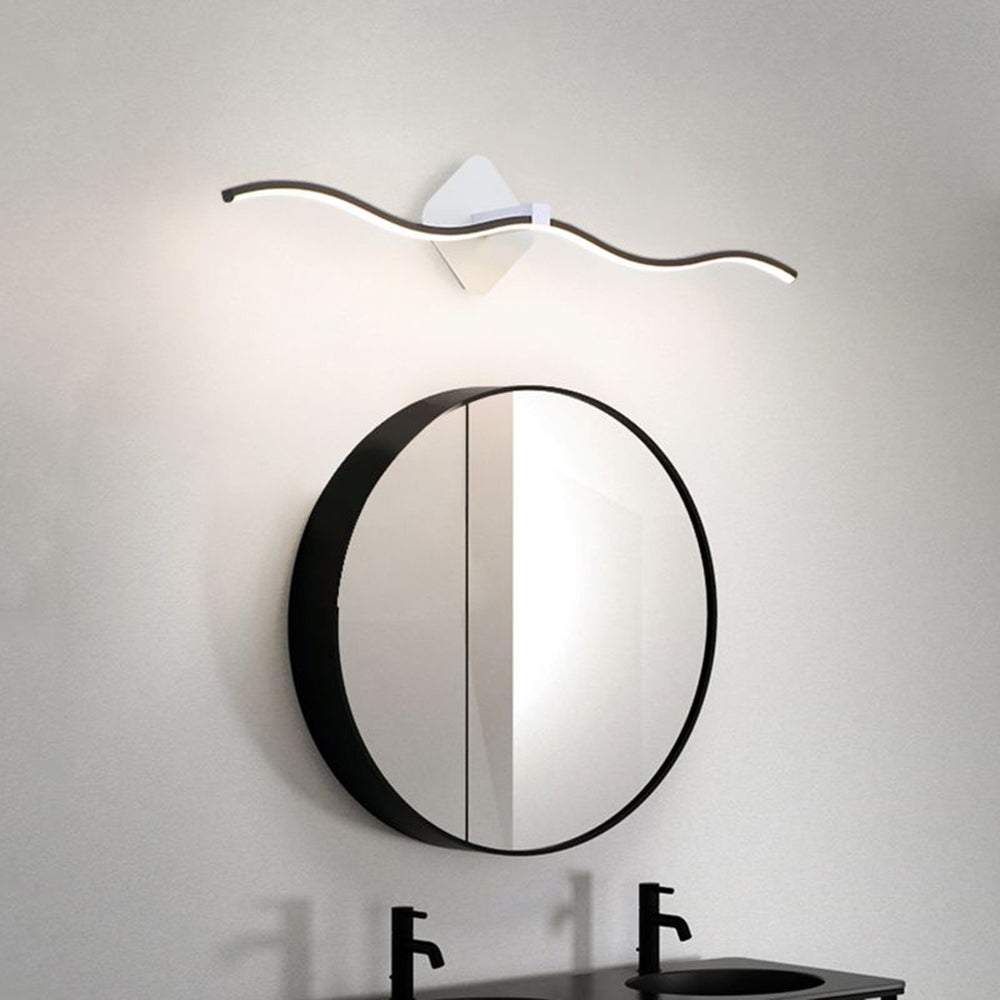 Arisha Minimalist Wave Linear Metal Wall Lamp, Black/White - Neutral Decor