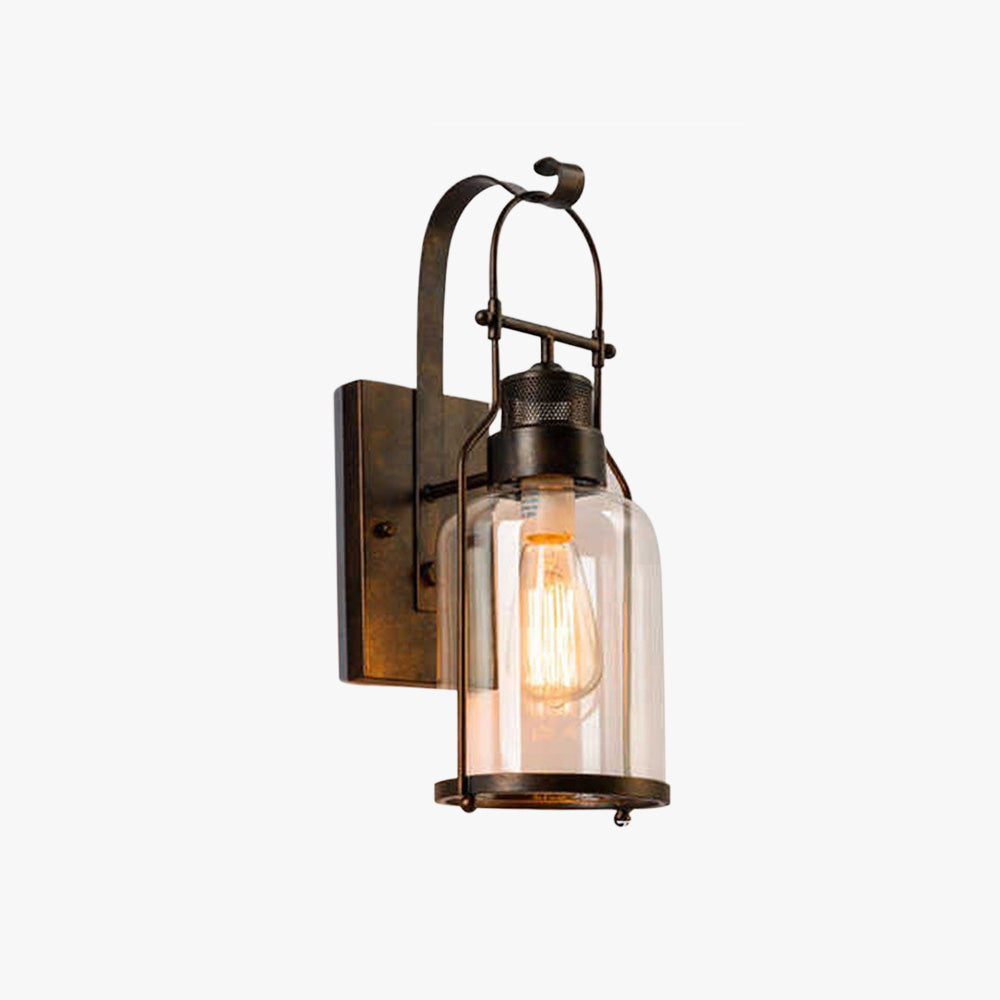Silva Vintage Lantern Glass/Metal Wall Lamp, Black/Rusty - Neutral Decor