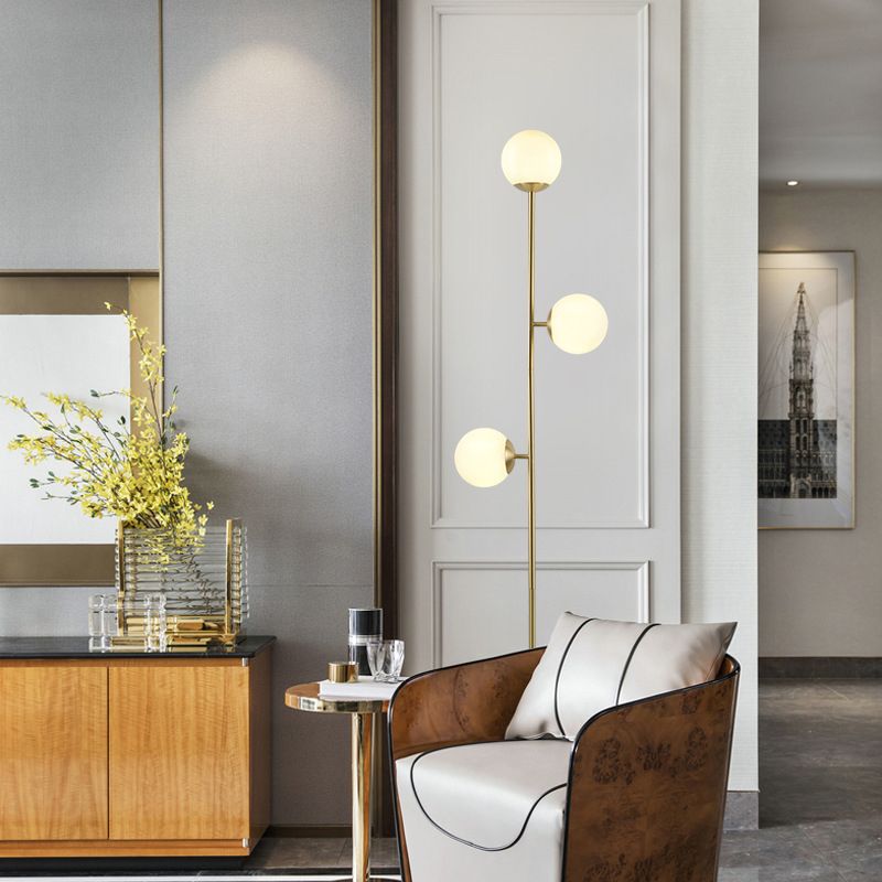 Valentina Modern Globe Brass/Glass Floor Lamp, 3 Heads - Neutral Decor