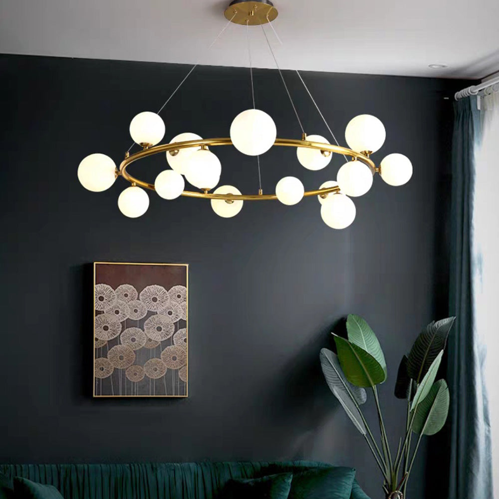 Valentina Modern Glass Globe Ring Chandelier, Gold/Black - Neutral Decor