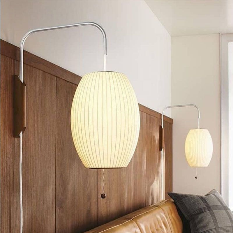 Ritta Indoor Wall Lamp Wood Living Room Modern Fabric Round - Neutral Decor