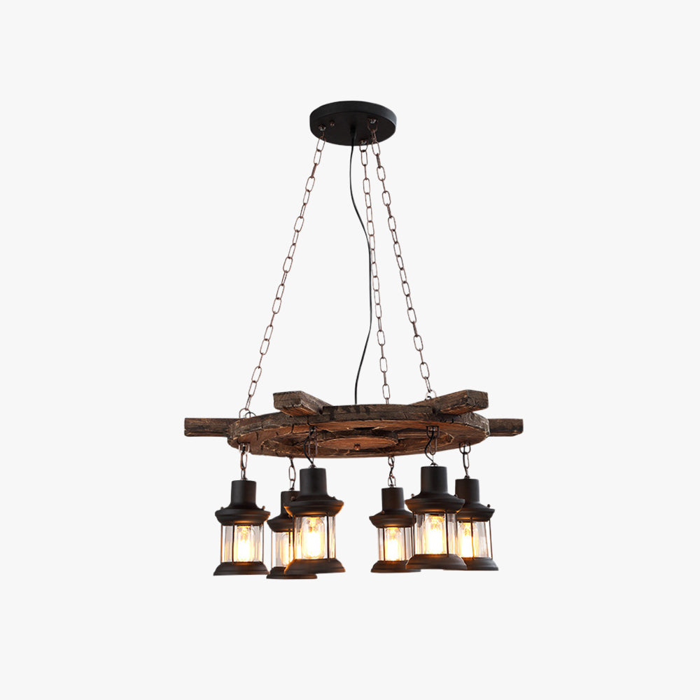 Epoch Retro Rudder Metal & Wood Pendant Light, 6 Heads - Neutral Decor