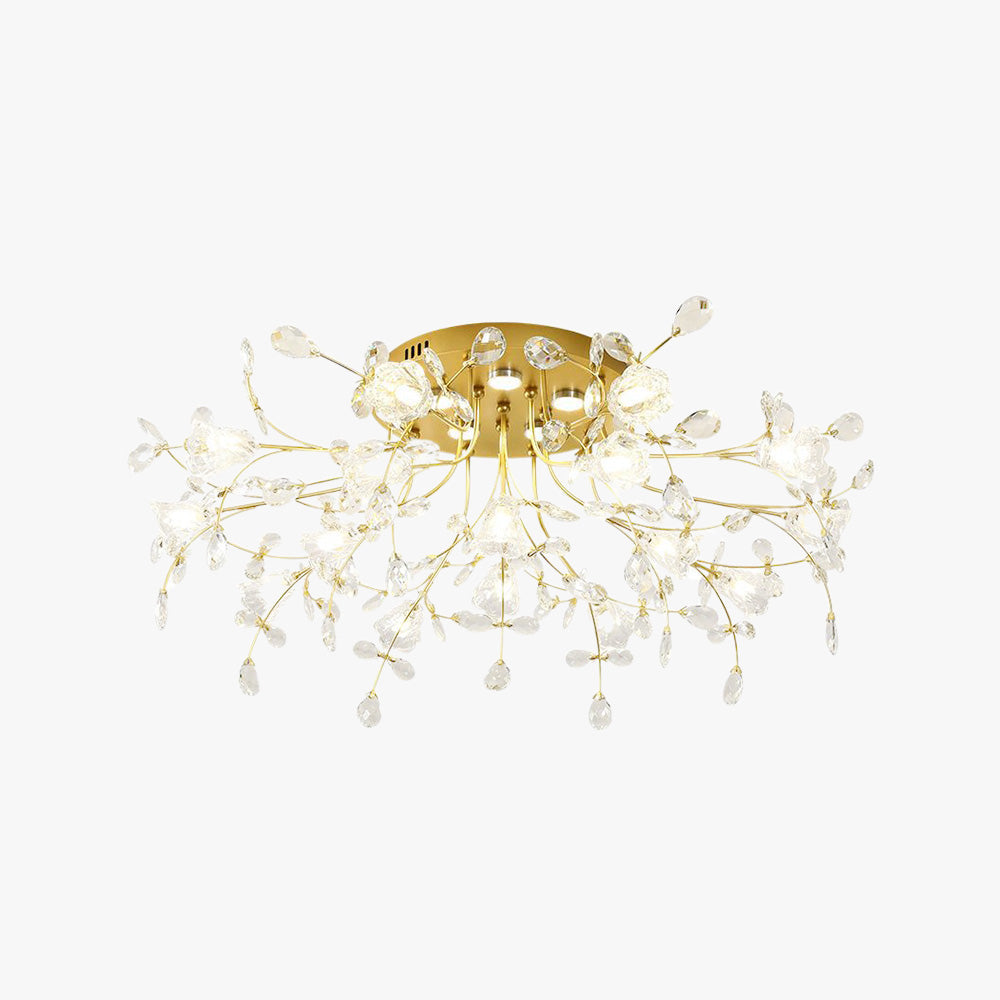 Arisha Art Deco Elegant Golden Crystal Flower Flush Mount Ceiling Light - Neutral Decor