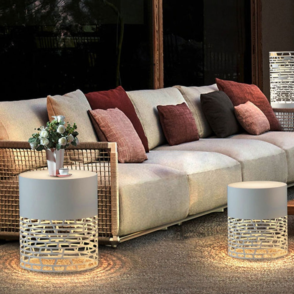 Ray Modern Metal Cylindrical Hollow Outdoor Path Light, White - Neutral Decor
