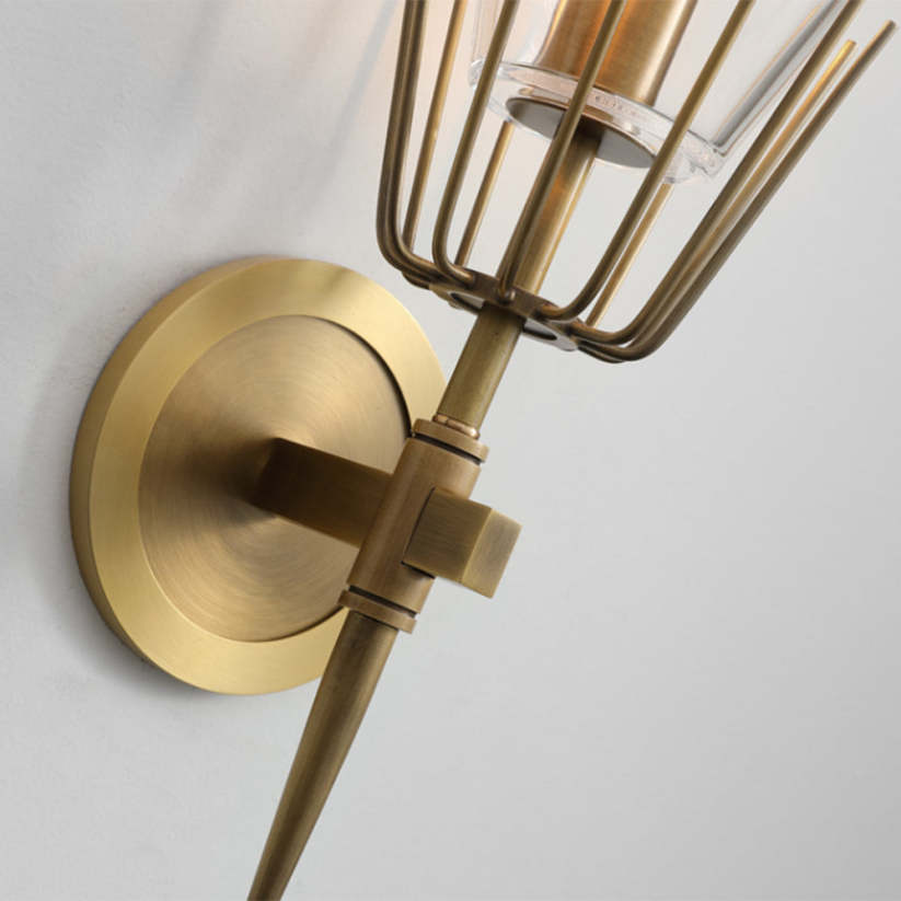 Arisha Vintage Lantern Glass Wall Lamp, Gold - Neutral Decor
