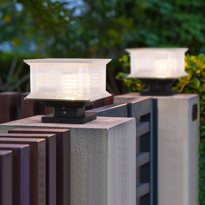 Ray Contemporary LED Rectangular Metal Acrylic Outdoor Lamp, Black - Neutral Decor
