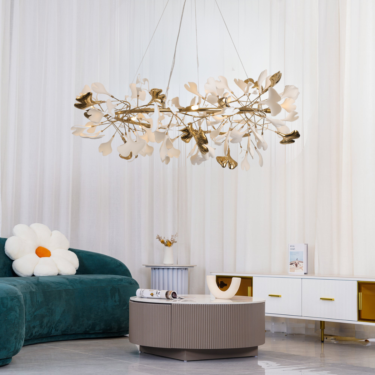 Olivia Modern Golden LED Chandelier Ceramic - Neutral Decor