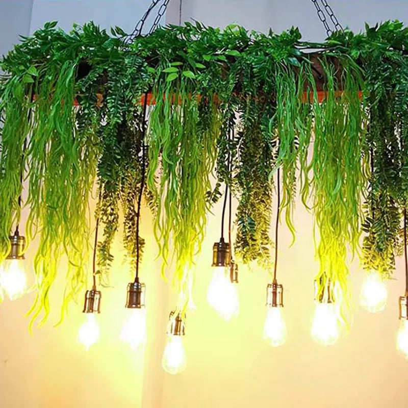 Ritta Natural Decorative Rectangular Plant Metal Pendant Light Green - Neutral Decor