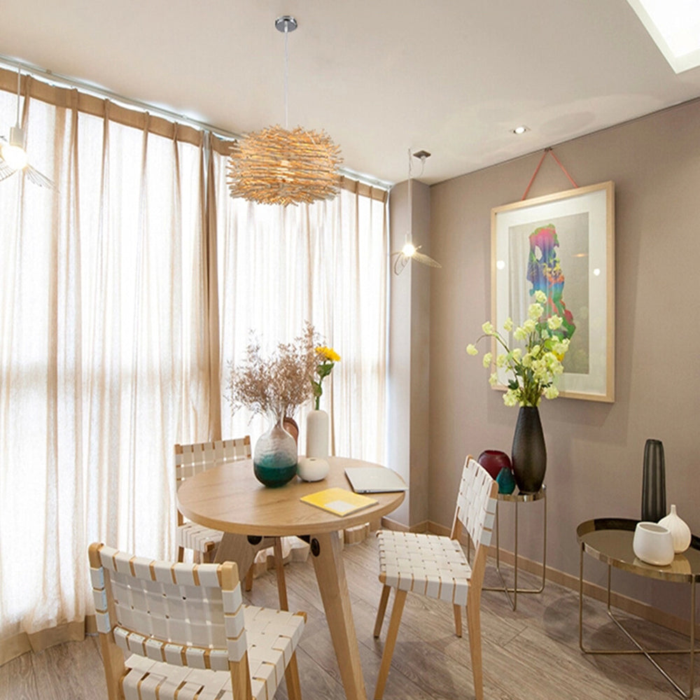 Muto Wooden Bird Nest Rattan Pendant Light, Brown/Wood - Neutral Decor