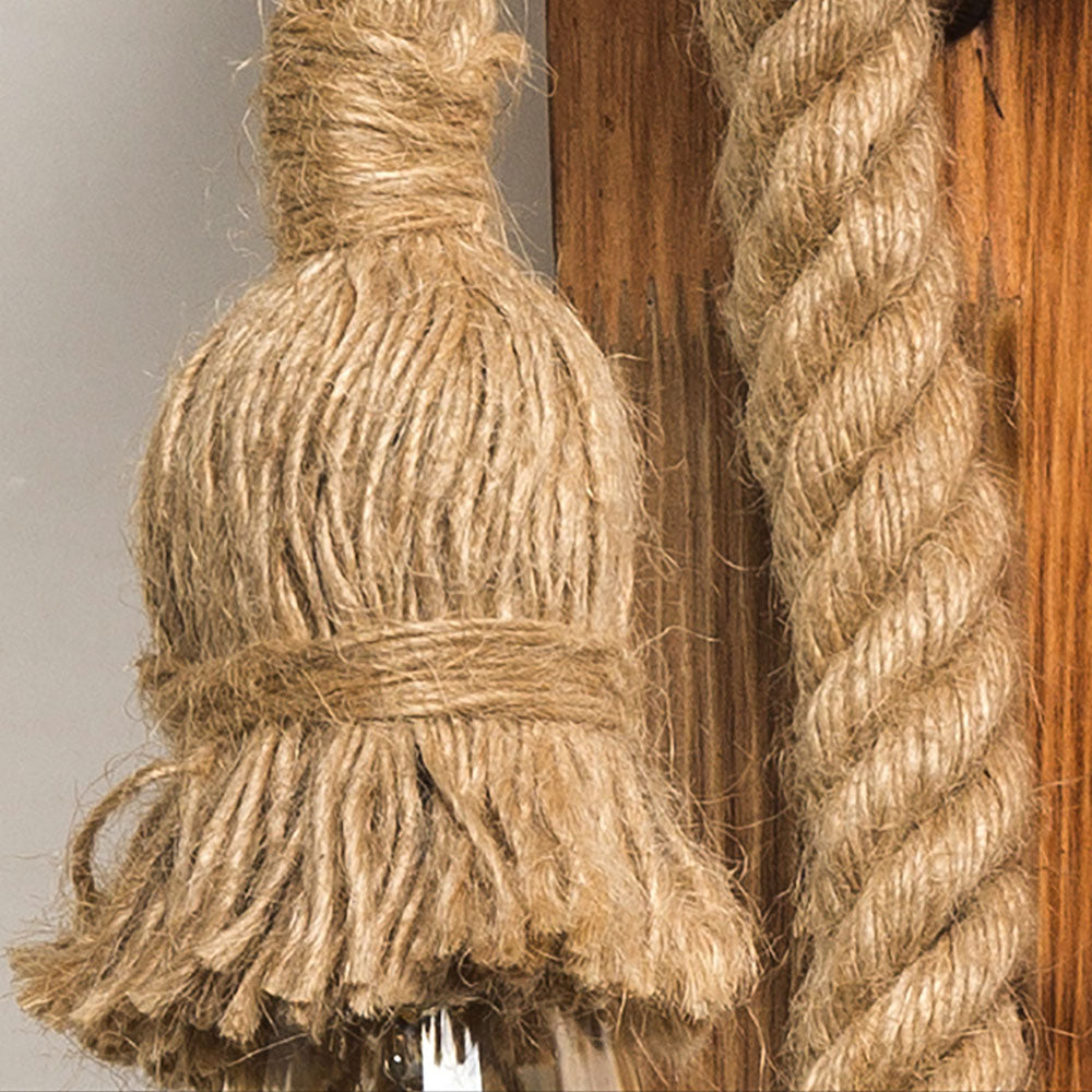 Epoch Vintage Rectangular LED Wall Light, Wood/Hemp Rope, Dining Room - Neutral Decor