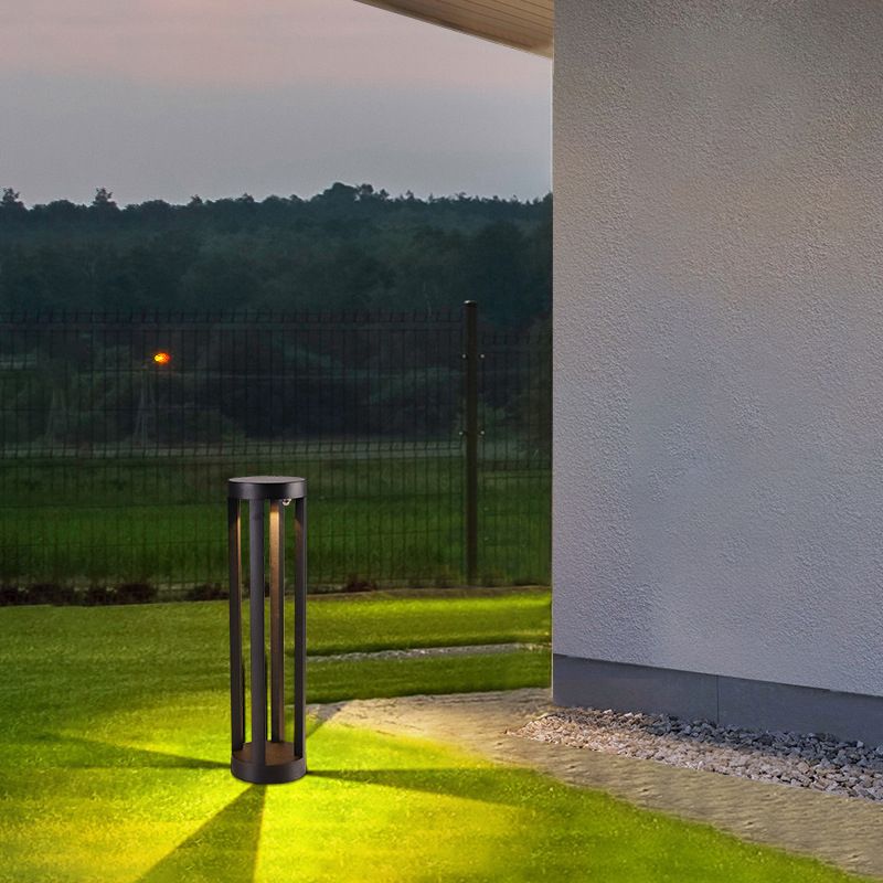 Ray Minimalist Cylindrical Hollow Solar Outdoor Path Light, Black - Neutral Decor