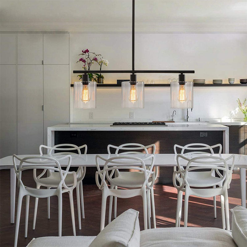 Arisha Industrial Minimalist LED Chandelier Black Metal Kitchen Island - Neutral Decor