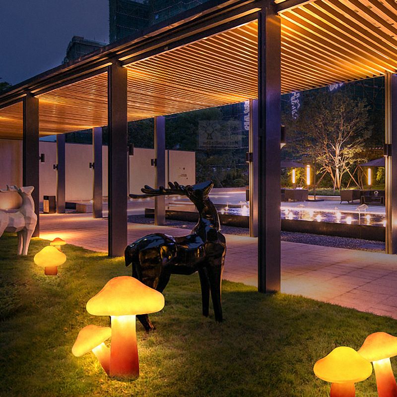 Ray Mushroom Outdoor Ground Light, Hardwired/Solar, Orange - Neutral Decor