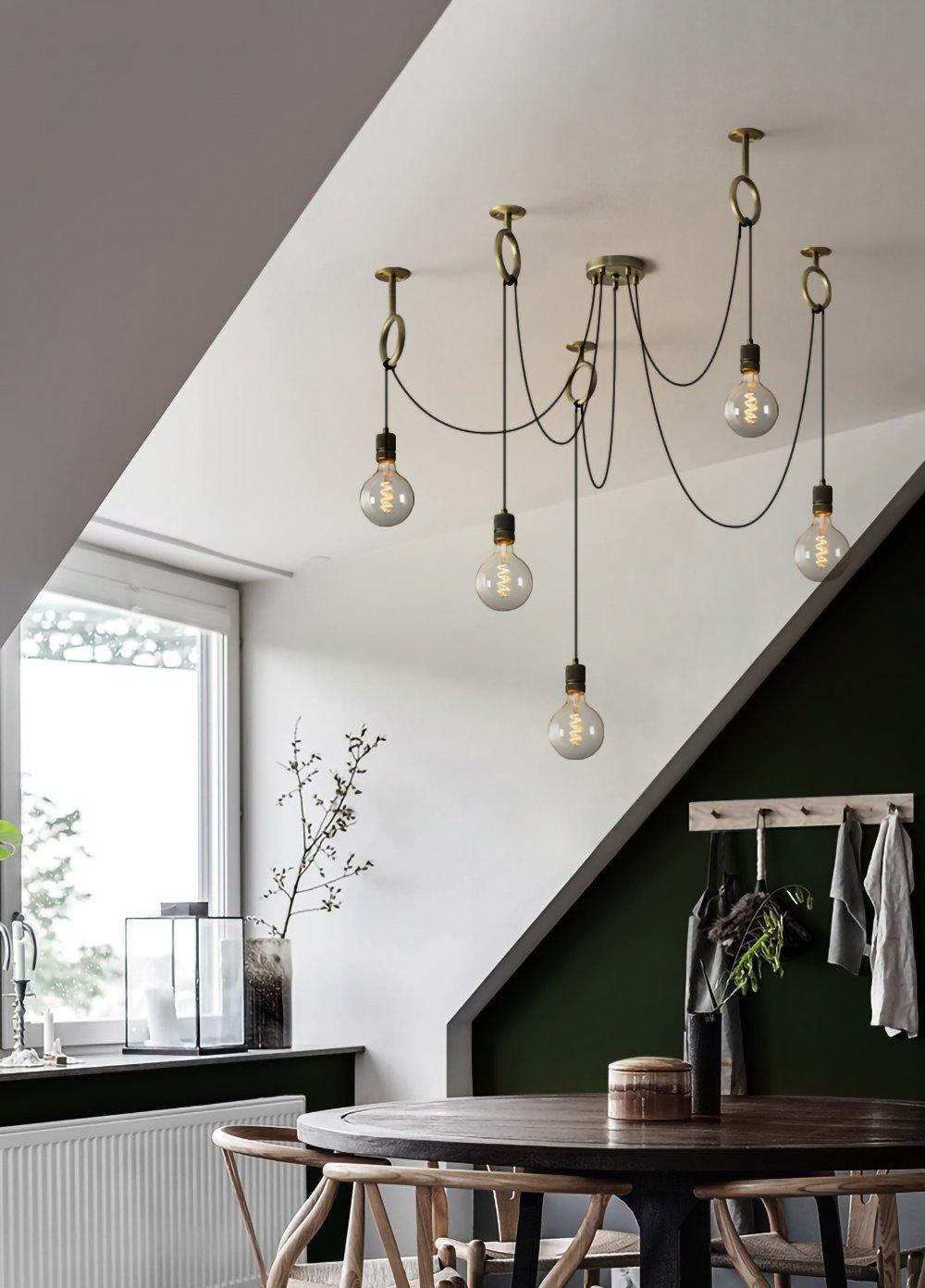 Kominex Chandelier Industrial Spider Bulb Hanging-Neutral Decor