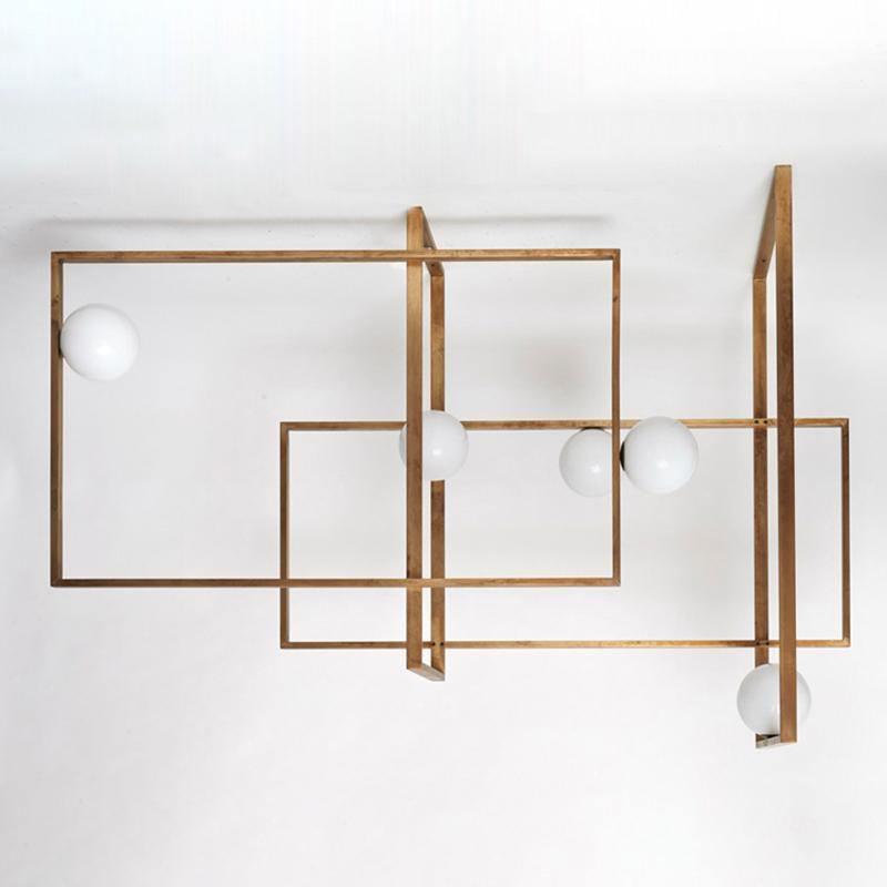 Lustra Chandelier Mondrian Glass Brass Geometric Modern-Neutral Decor