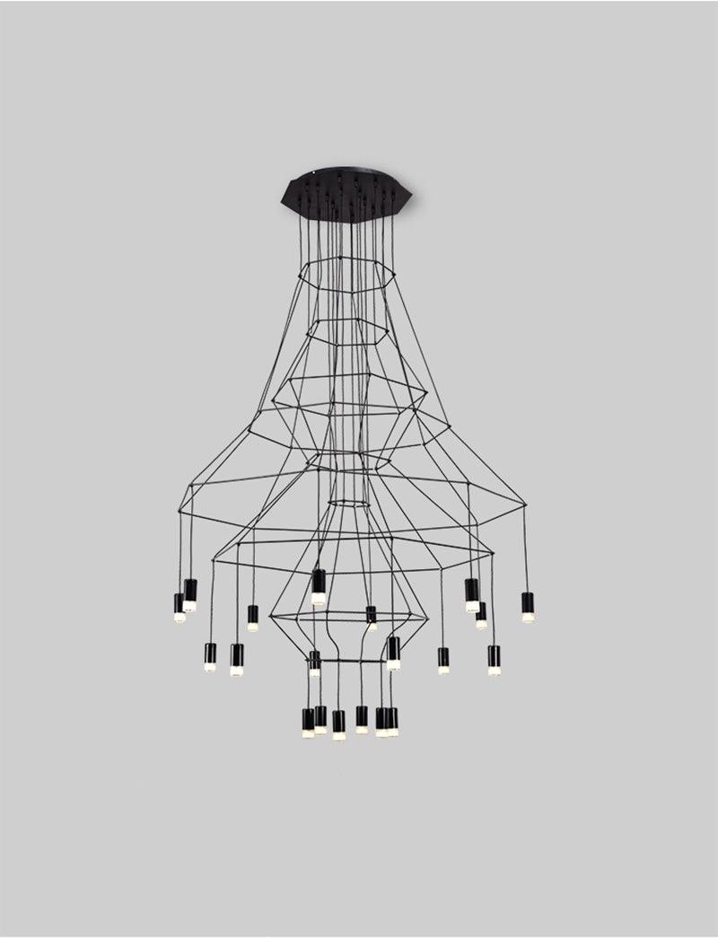 Tevenq Chandelier Lines Black Wireframe LED-Neutral Decor