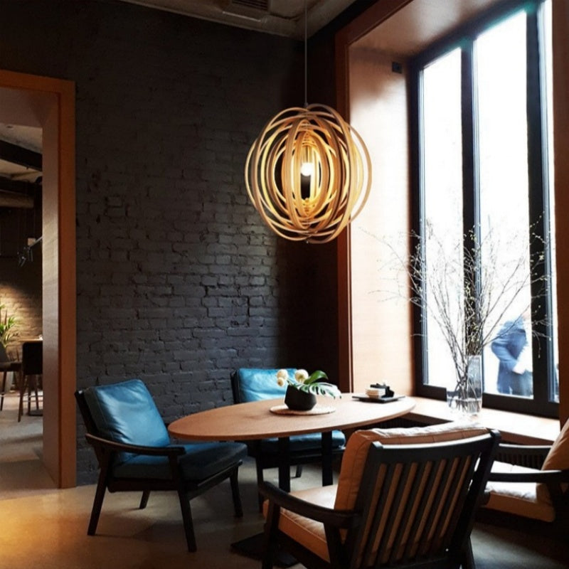 Muto Japanese LED Pendant Light Black/Gold Wood Bedroom/Bar - Neutral Decor