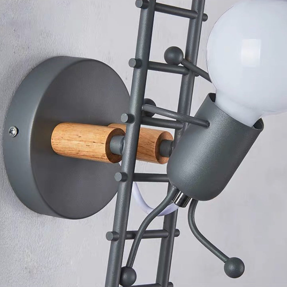 Arisha Industrial Man Metal/Wood Wall Light, Gray/White/Green - Neutral Decor