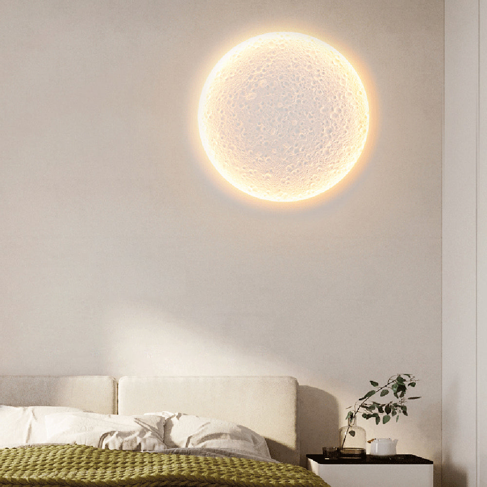 Aria Decorative Moon Metal/Gypsum Wall Lamp, White - Neutral Decor
