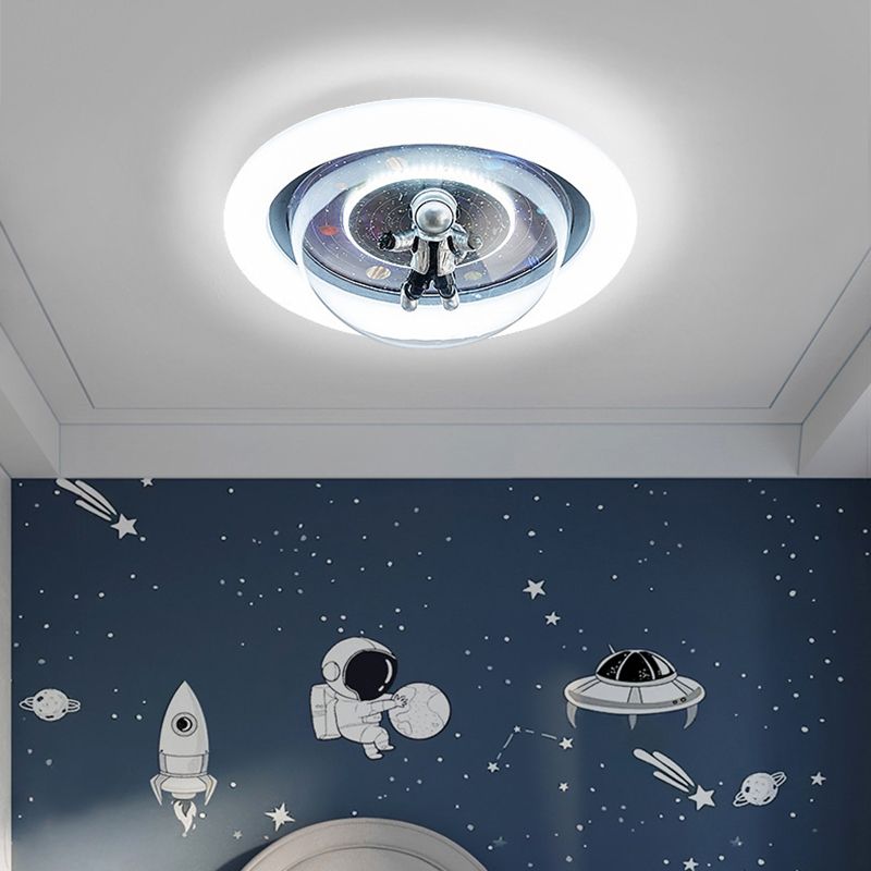 Aria Cosmic Astronaut & Galaxy Motif Flush Mount Ceiling Light - Neutral Decor