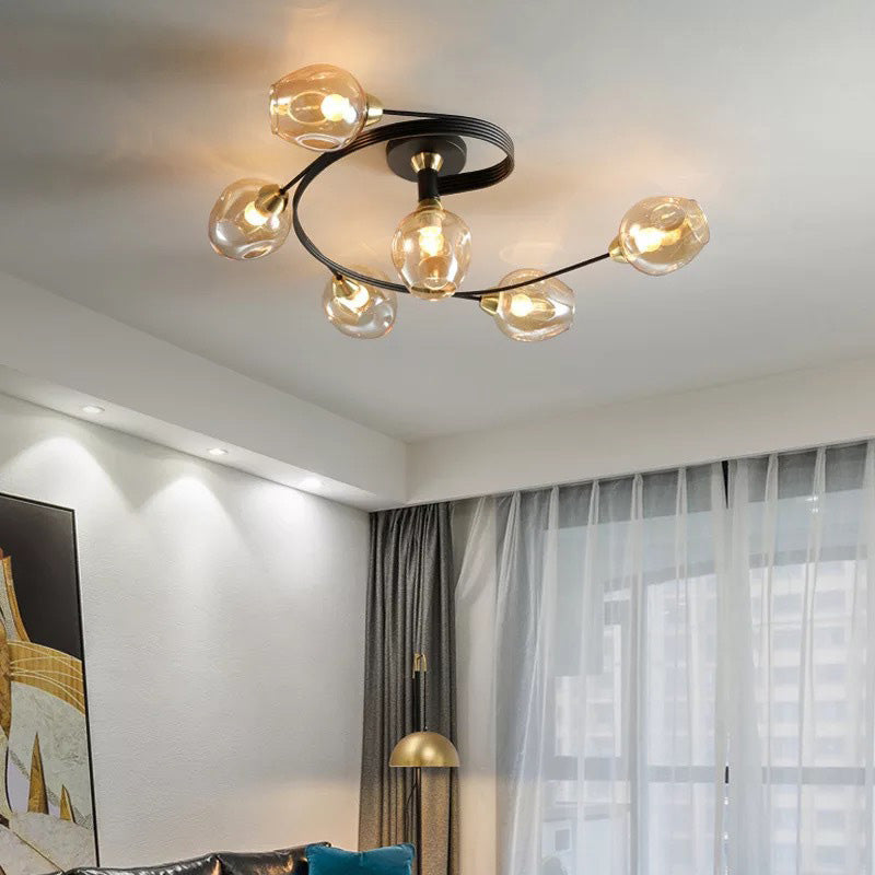 Valentina Flush Mount Ceiling Light, Glass, Black/Gold, Dining Room - Neutral Decor
