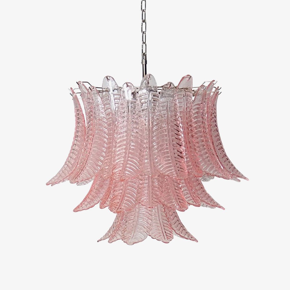 Aurora Chandelier Pink Leaf Glass Layered Graceful Luxury-Neutral Decor