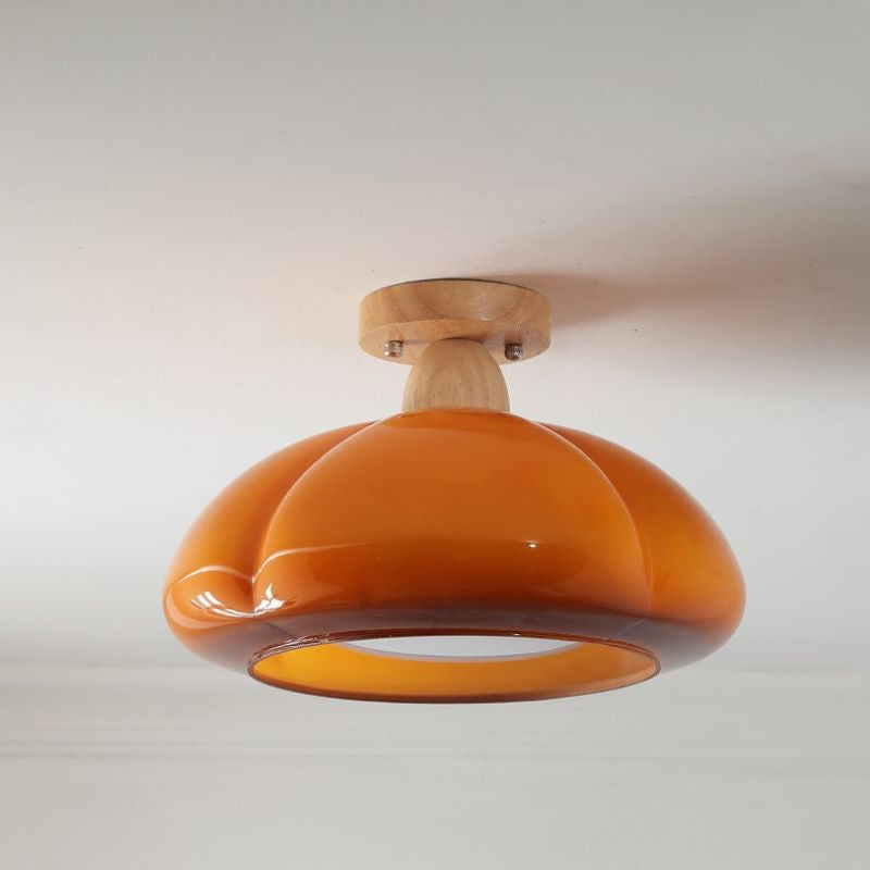 Valentina Modern LED Flush Mount Ceiling Light Glass Wood Living Room - Neutral Decor