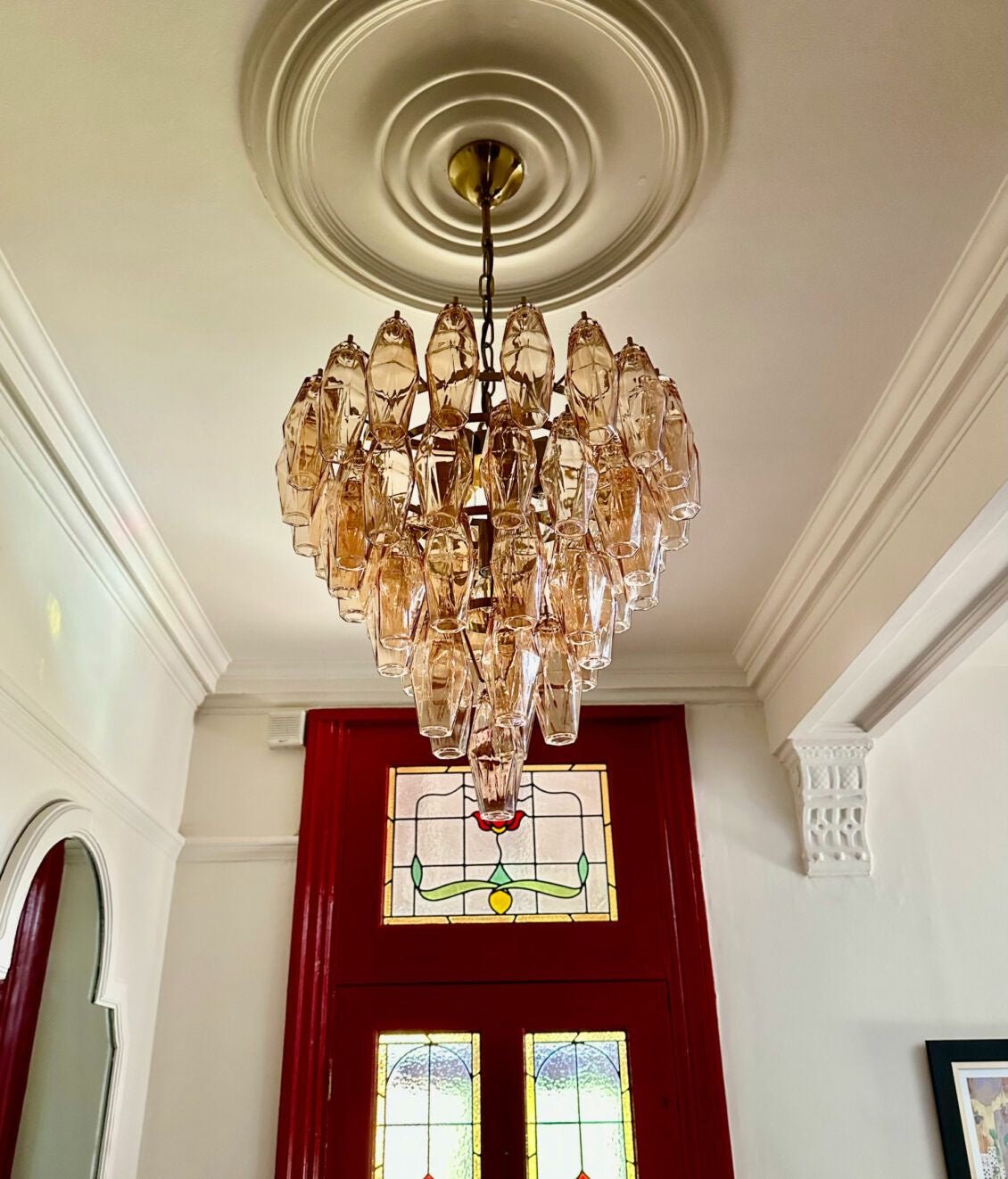 Aurora Chandelier Pink Faceted Glass Layered Vintage-Neutral Decor
