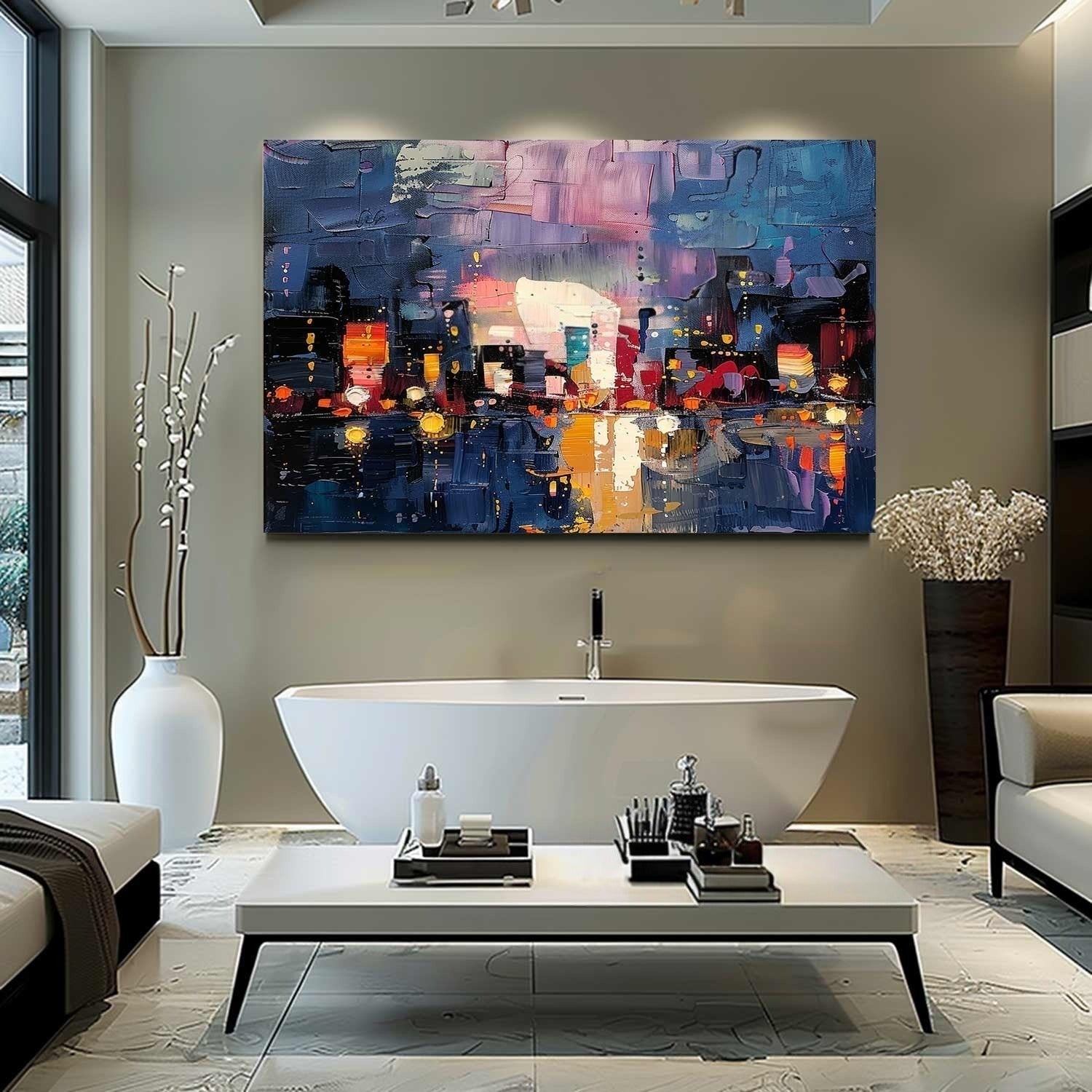 Wall Art Colorful Abstract Night Cityscape Modern - Neutralighting