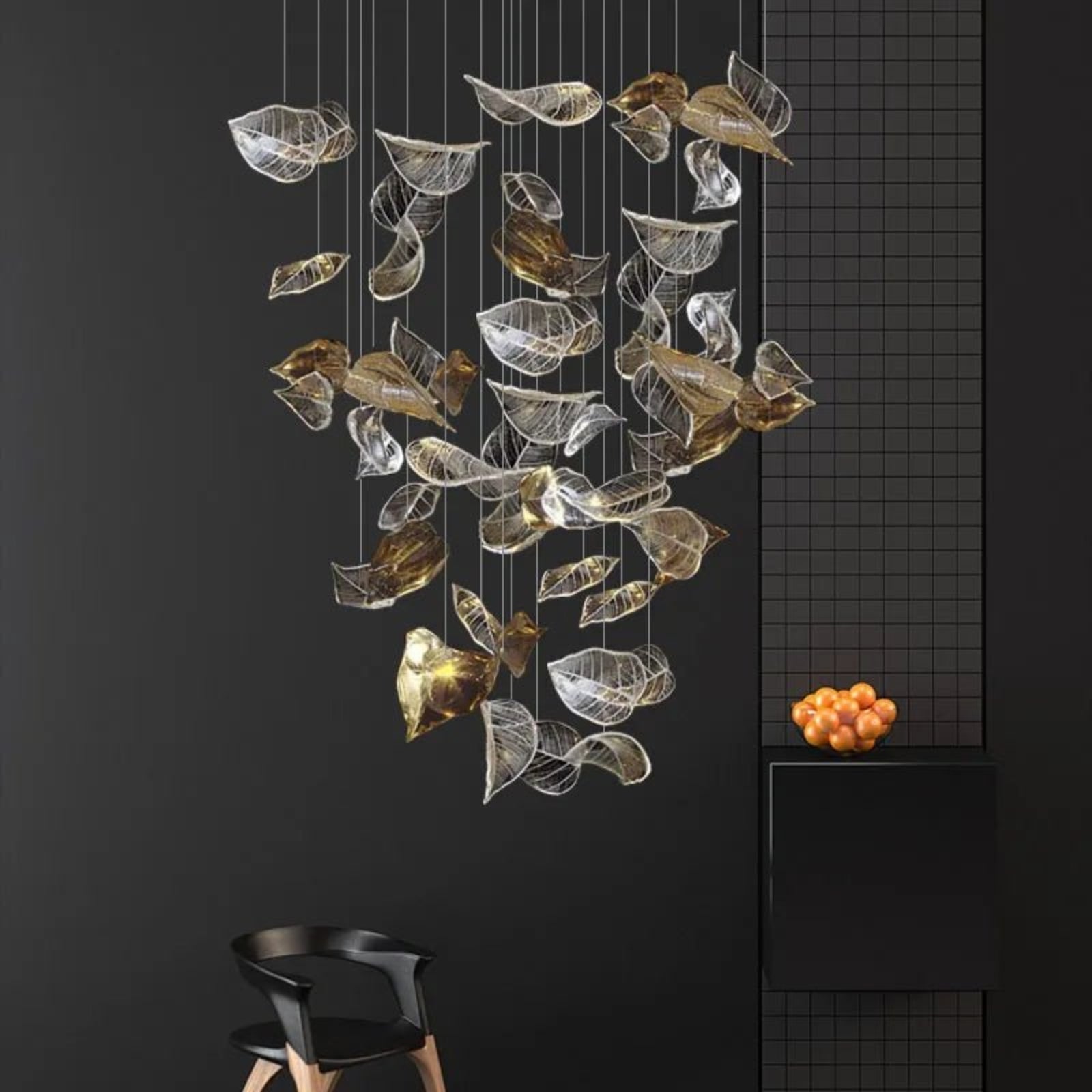 Darien Iridescent Leaf Pendant Light-Neutral Decor
