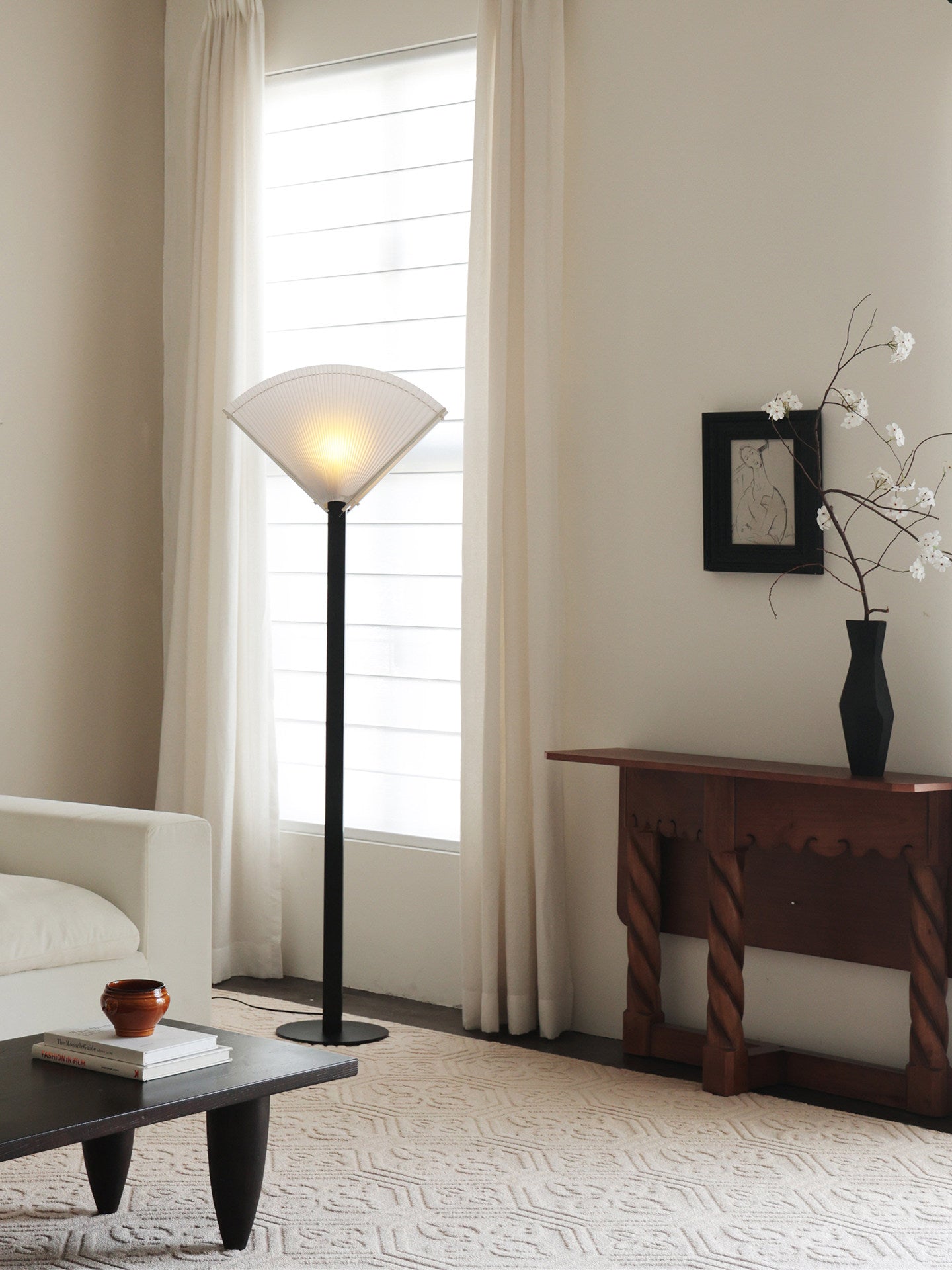 Pleated Fan Floor Lamp-Neutral Decor