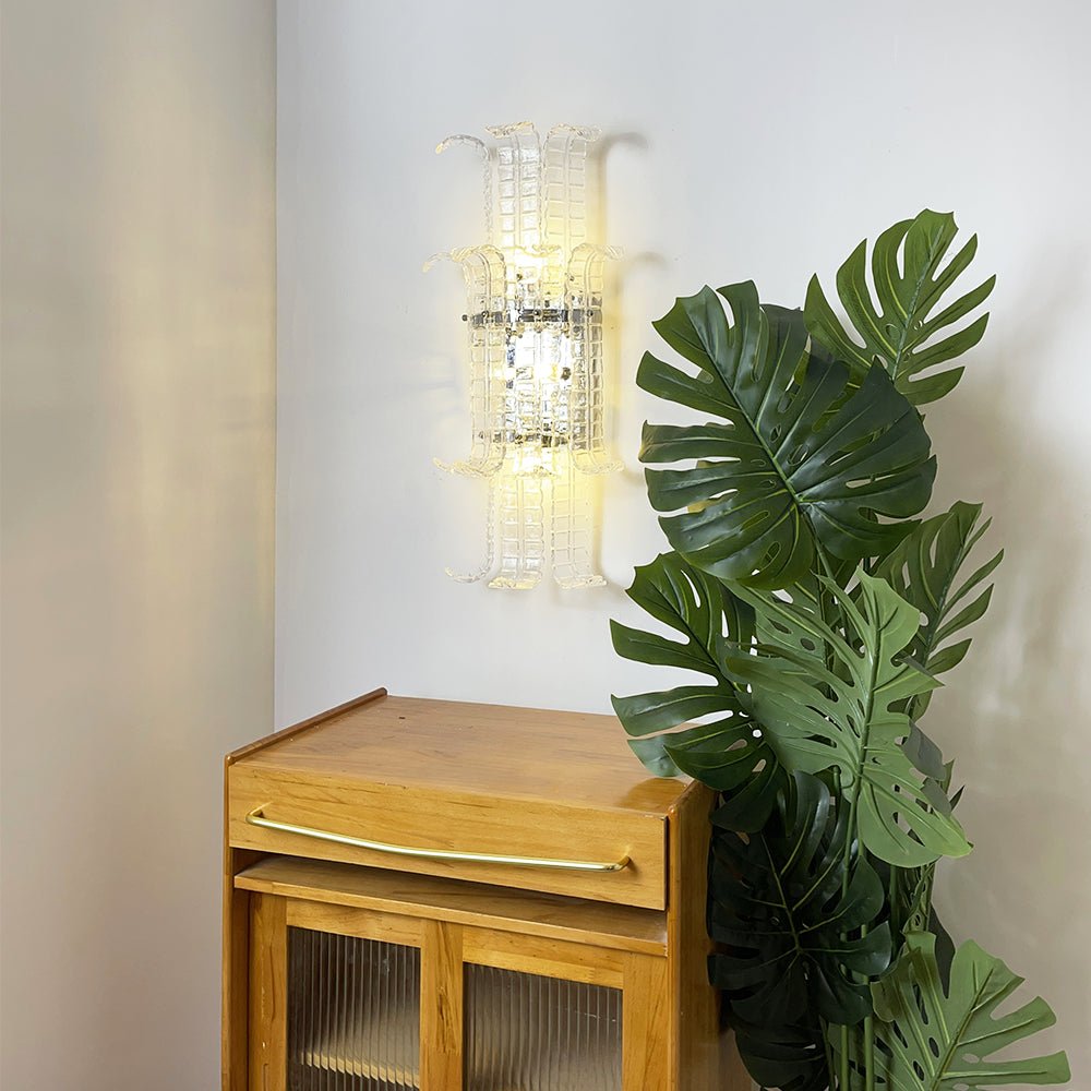 Aurora Wall Sconce Clear Murano Glass Panel Geometric-Neutral Decor