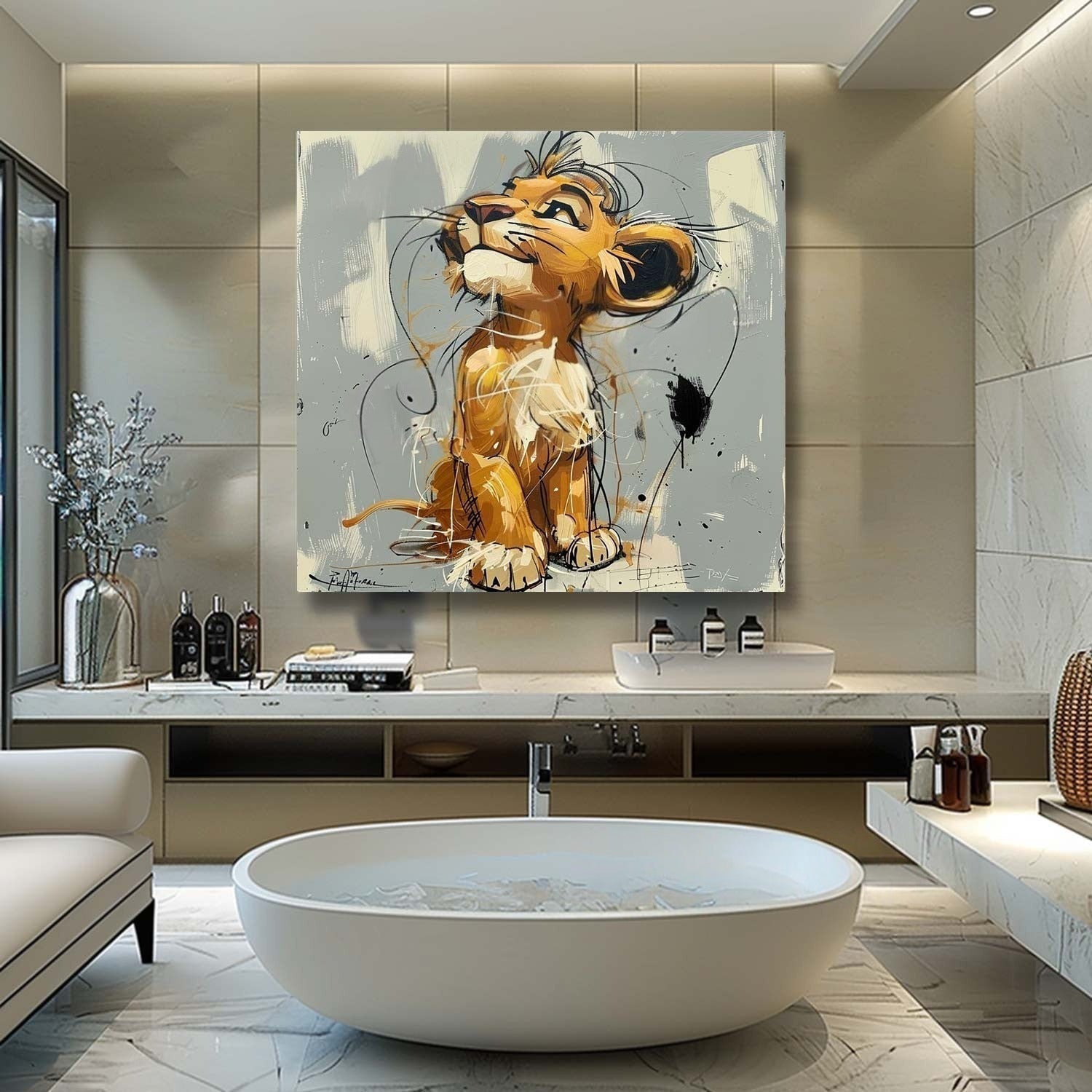 Wall Art Pop Cartoon Lion Graffiti Modern Joyful - Neutralighting