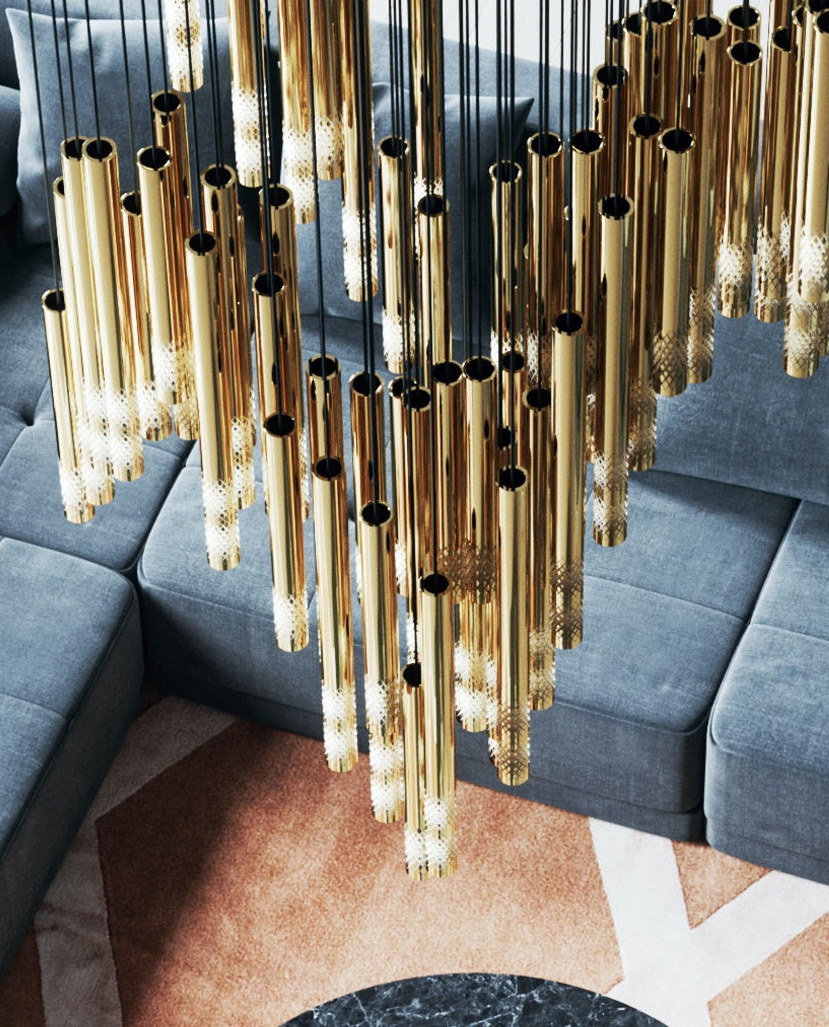 Ovynira Gold Rod Chandelier-Neutral Decor